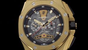 The 44 mm copy Audemars Piguet Royal Oak Offshore 26407BA.OO.A002CA.01 watches have skeleton dials.