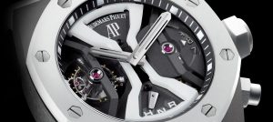 The 44 mm fake Audemars Piguet Royal Oak Concept 26580IO.OO.D010CA.01 watches have skeleton dials.