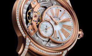 The 39.5 mm fake Audemars Piguet Millenary 77247OR.ZZ.A812CR.01 watches have off-centred dials.