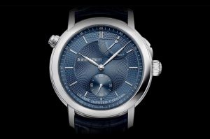 The blue leather strap copyAudemars Piguet Jules Audemars 26344PT.OO.D028CR.02 watch has blue dial. 