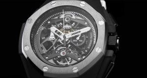 The 44 mm fake Audemars Piguet Royal Oak Concept 26587TI.OO.D010CA.01 watches have skeleton dials.