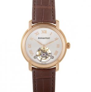 The 18k rose gold copy watches have brown leather straps.