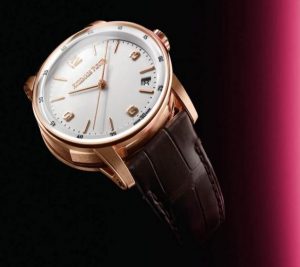 The 18k rose gold copy watches have brown leather straps.